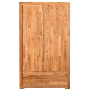 two doors, one drawer, single hanging rail, solid oak