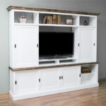 Joshua Grand Media Unit with Oak Top and Oak Crown Decorated Left Angle