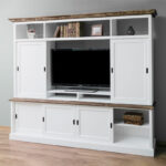 Joshua Grand Media Unit with Oak Top and Oak Crown Decorated Right Angle